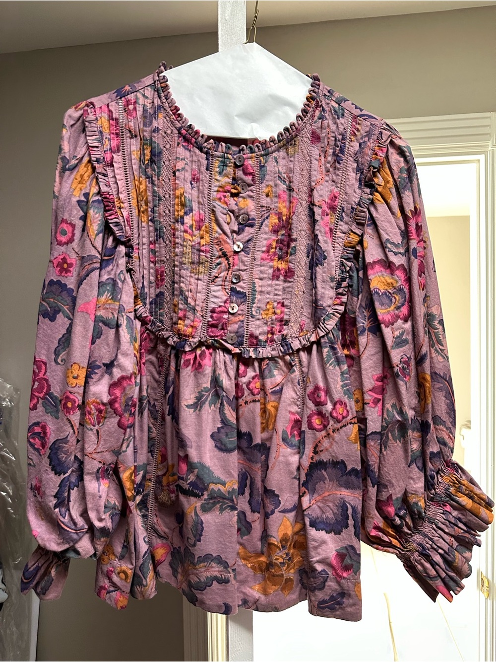 ivy jane Pink & Purple Floral Pintuck Peasant Blouse